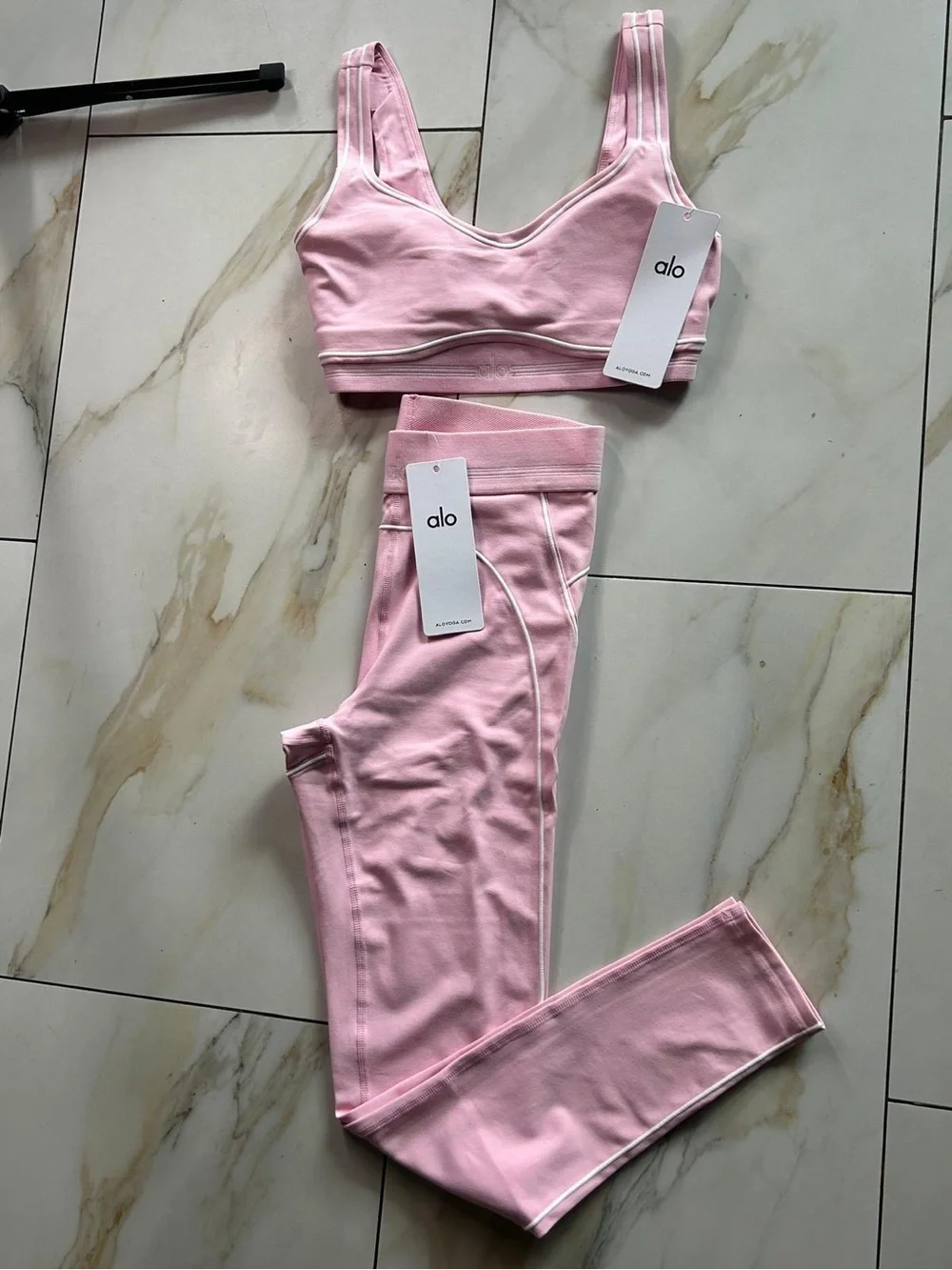 ALO Yoga Pink High-Rise Legging and Bralette Set